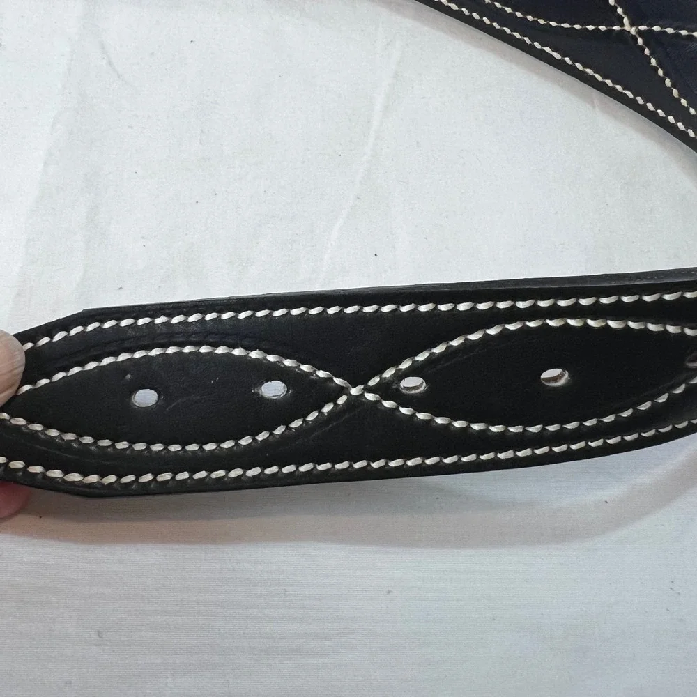 Hereford Brand Black Full Grain Cowhide Leather Western Belt White Stitch Sz 30